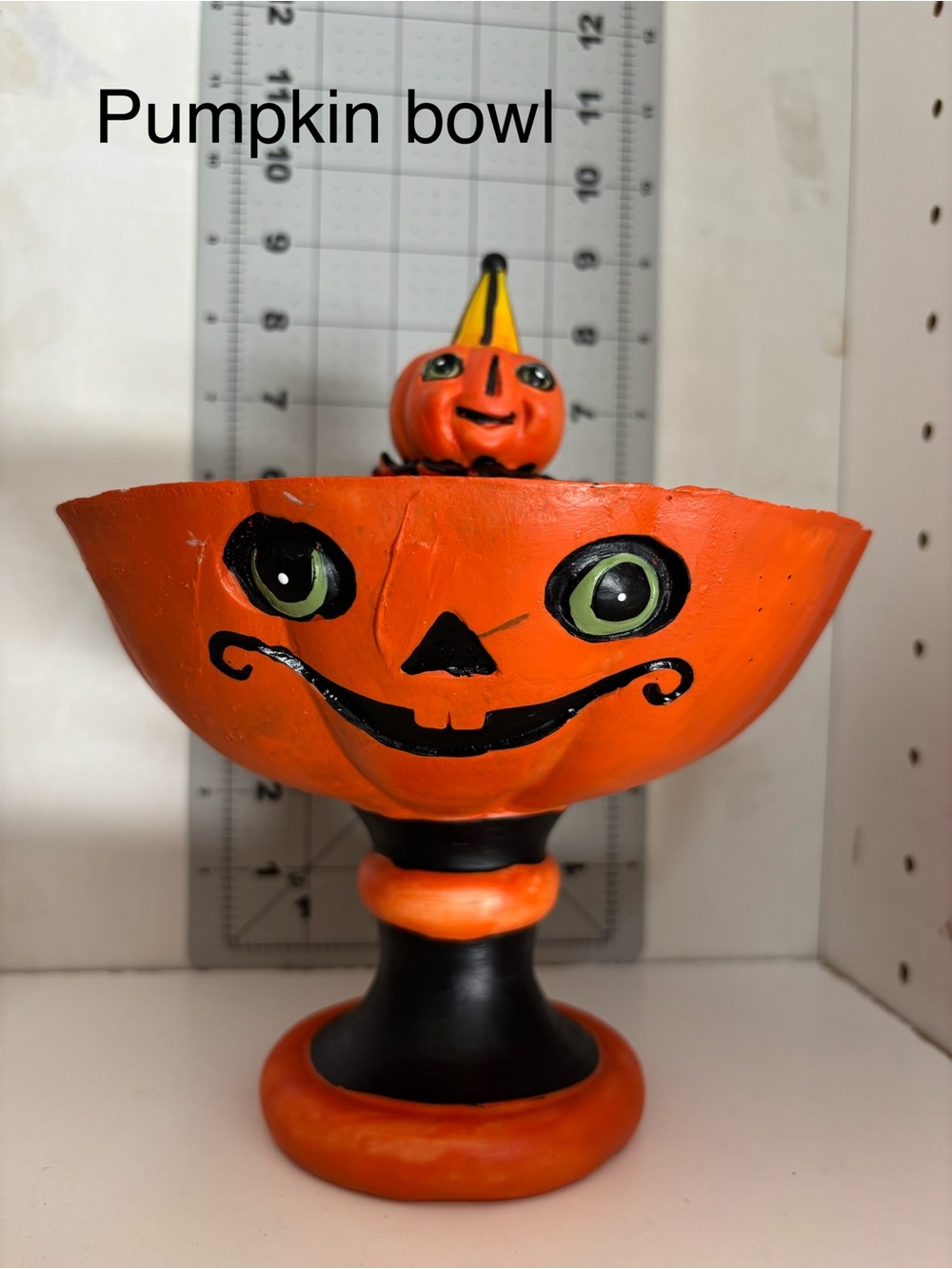 Orange Pumpkin Face Decorative Bowl - Halloween Home Accent